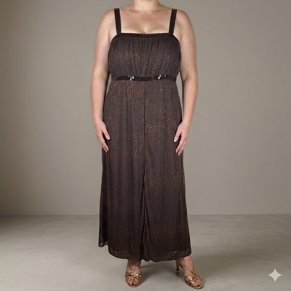 Nikki Mae Y2K Babydoll Sequin Shimmer Mesh Flutter Formal Maxi Dress‎ 14 Plus